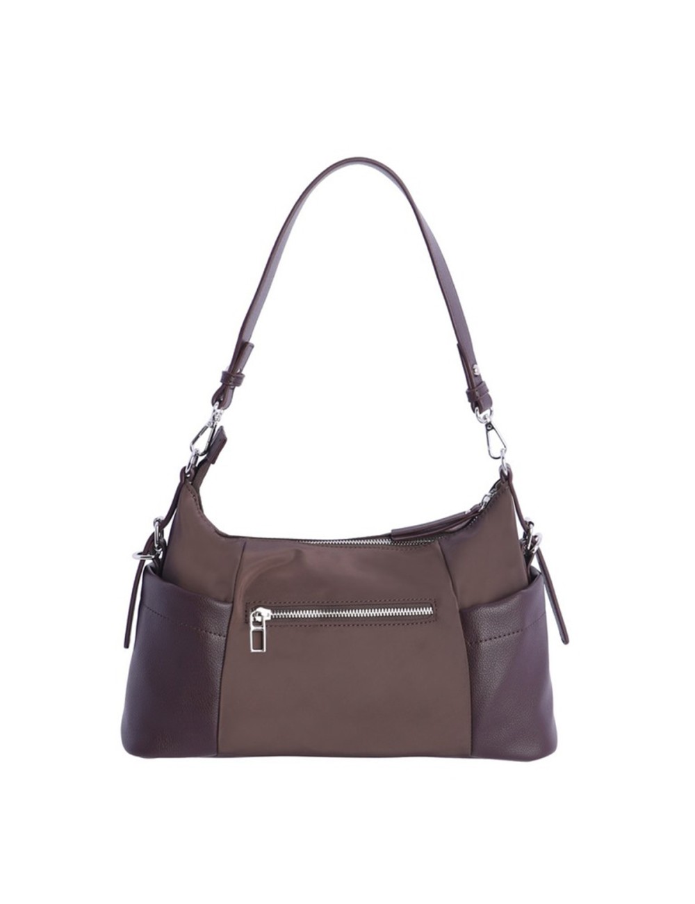 BOLSO HOMBRO HOBO BIMATERIAL CORDÓN FRUNCIDO MARRÓN