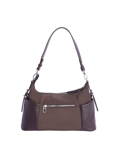 BOLSO HOMBRO HOBO BIMATERIAL CORDÓN FRUNCIDO MARRÓN