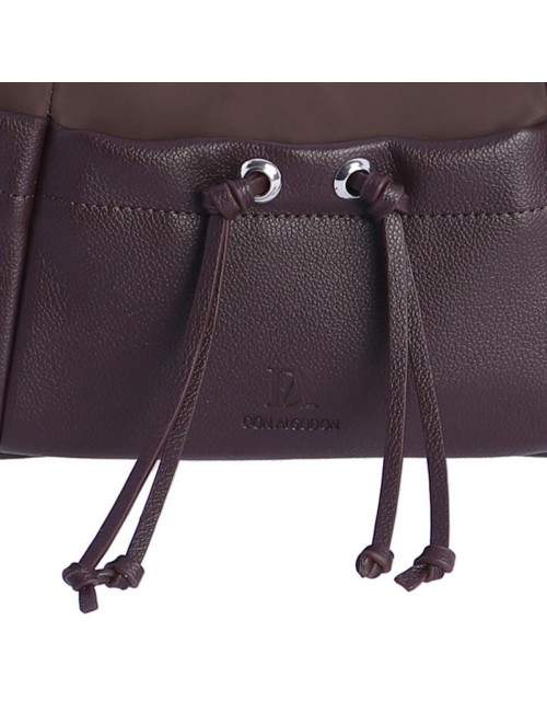 BOLSO HOMBRO HOBO BIMATERIAL CORDÓN FRUNCIDO MARRÓN