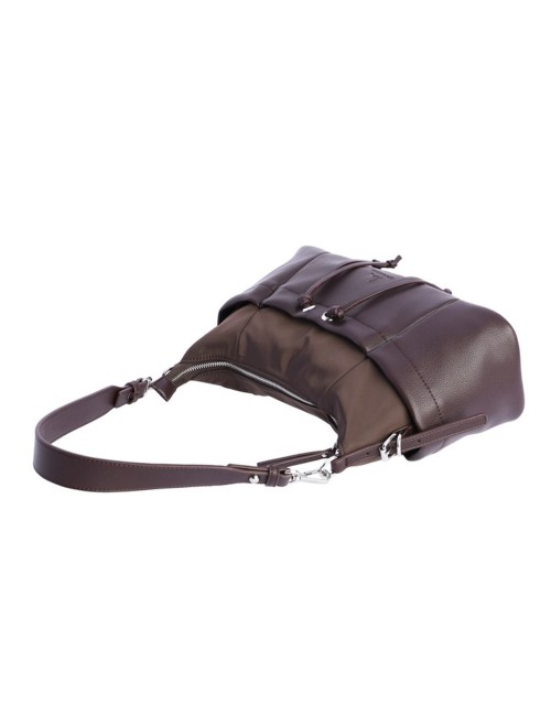 BOLSO HOMBRO HOBO BIMATERIAL CORDÓN FRUNCIDO MARRÓN