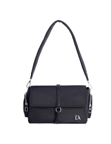 BOLSO BANDOLERA NAILON CON SOLAPA Y TIRA CENTRAL NEGRO