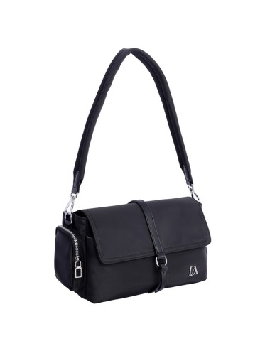 BOLSO BANDOLERA NAILON CON SOLAPA Y TIRA CENTRAL NEGRO