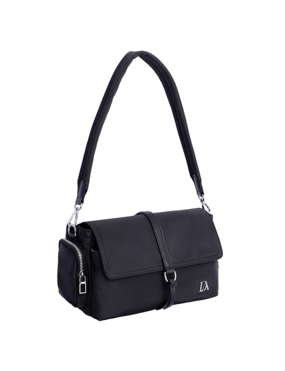 BOLSO BANDOLERA NAILON CON SOLAPA Y TIRA CENTRAL NEGRO