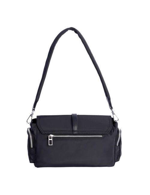 BOLSO BANDOLERA NAILON CON SOLAPA Y TIRA CENTRAL NEGRO