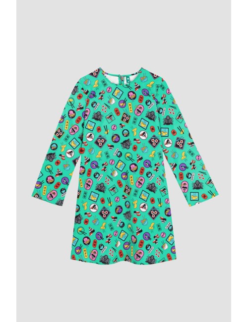 VESTIDO CUELLO REDONDO CORTE A JAPO