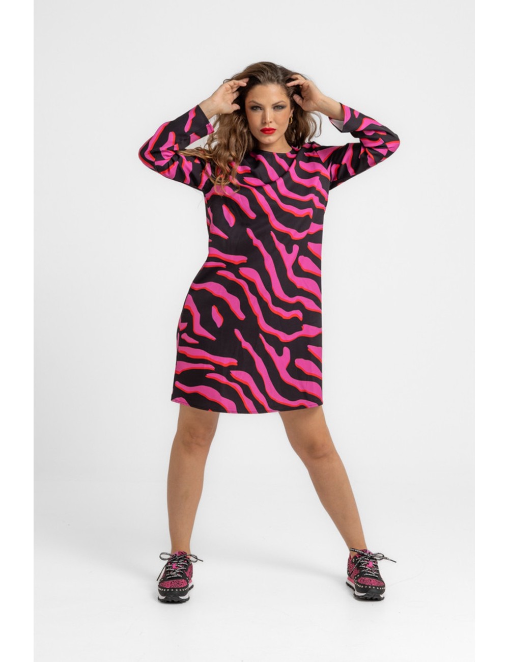 VESTIDO CUELLO REDONDO CORTE A FEM REX