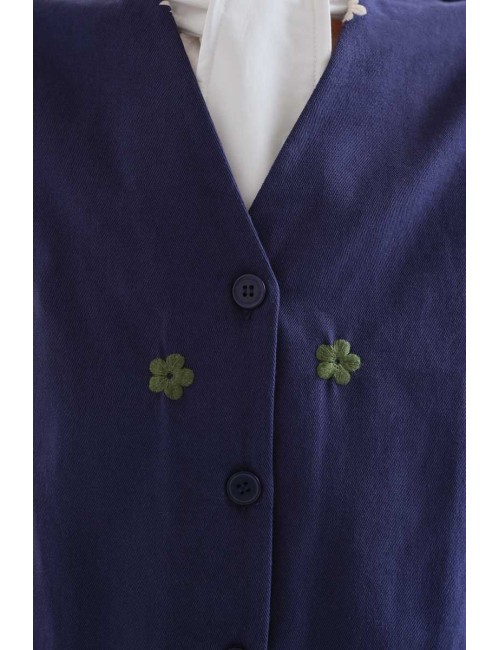 CHALECO 100% ALGODÓN AZUL MARINO CON BORDADOS DE FLORES
