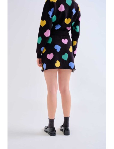 FALDA CORTA DE PUNTO ESTAMPADO CORAZONES MULTICOLORES