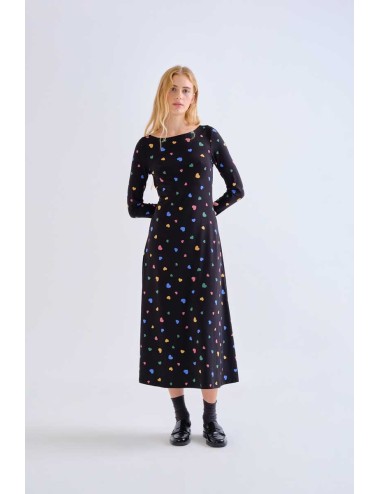 VESTIDO LARGO ESTAMPADO CORAZONES MULTICOLORES