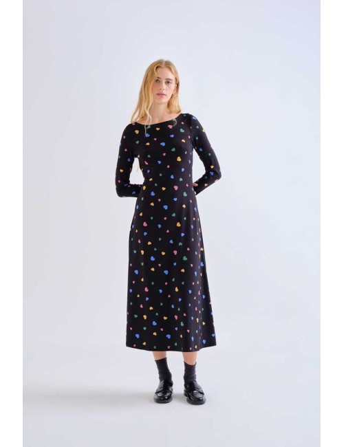 VESTIDO LARGO ESTAMPADO CORAZONES MULTICOLORES