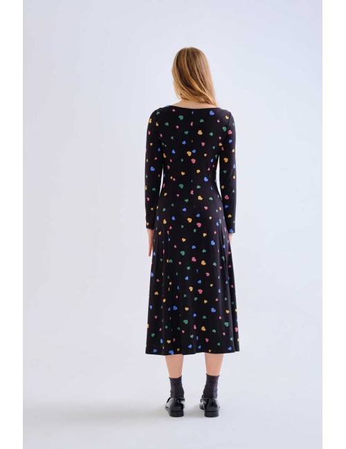 VESTIDO LARGO ESTAMPADO CORAZONES MULTICOLORES
