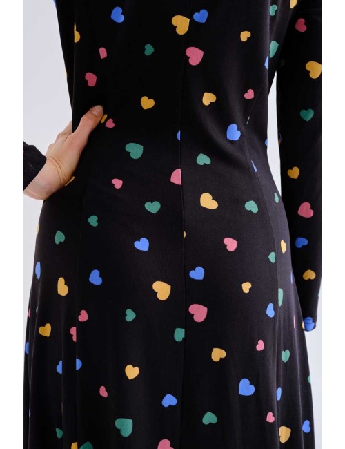 VESTIDO LARGO ESTAMPADO CORAZONES MULTICOLORES
