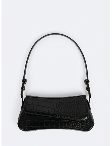 BOLSO BAGUETTE EFECTO COCODRILO NEGRO