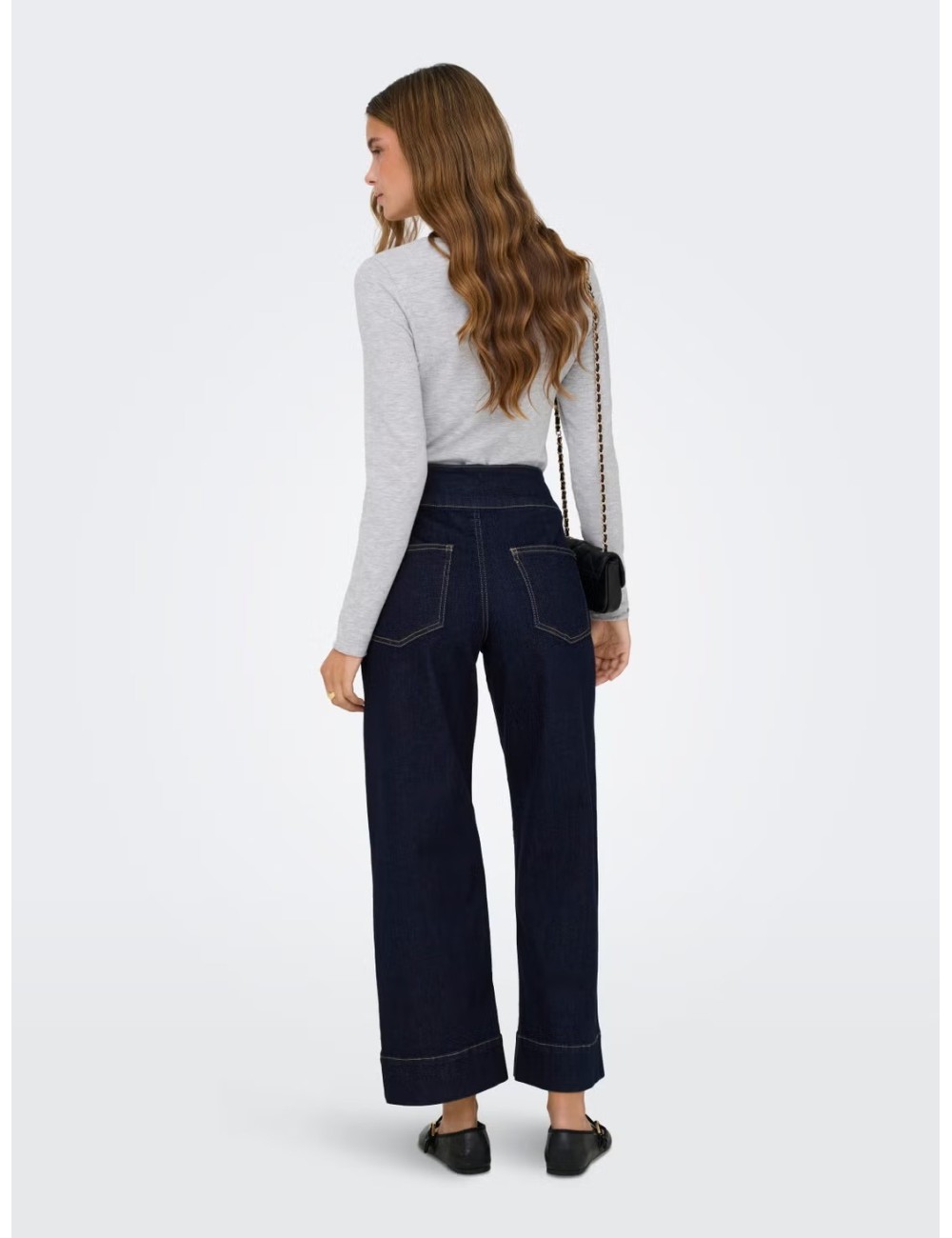 JEANS CINTURA ALTA WIDE LEG  AZUL MARINO