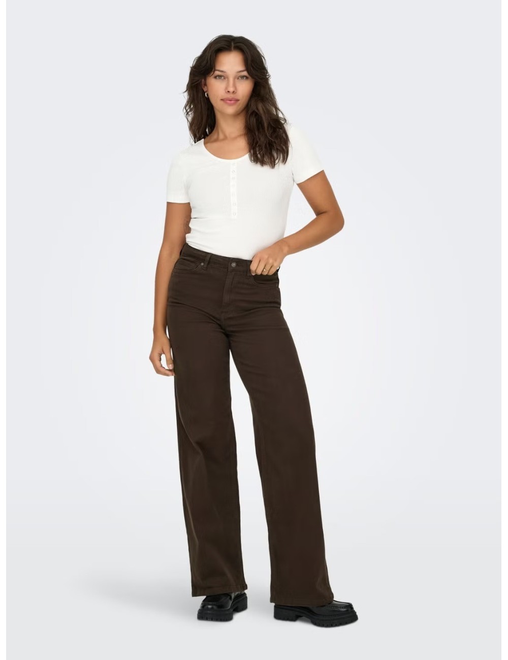 JEANS CINTURA ALTA WIDE LEG  MARRÓN