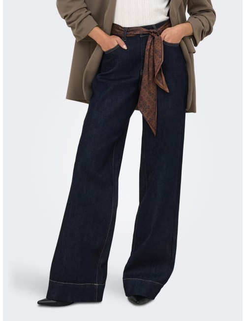 JEANS CINTURA ALTA WIDE LEG  CON PAÑUELO MARRÓN