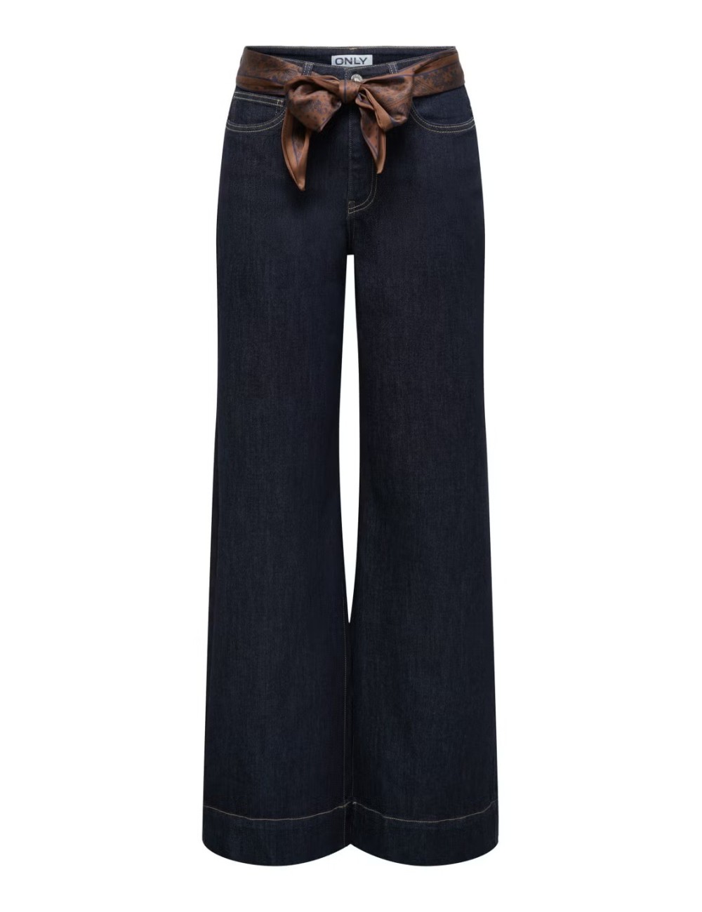JEANS CINTURA ALTA WIDE LEG  CON PAÑUELO MARRÓN