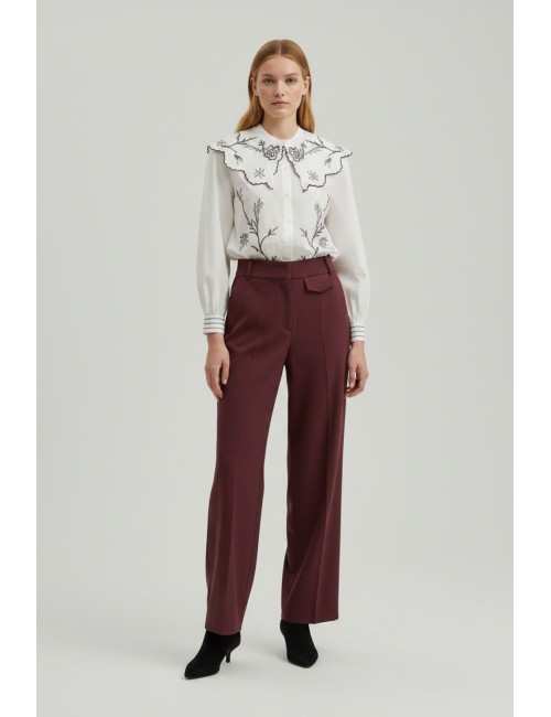 PANTALÓN SASTRE FLUIDO PERNERA ANCHA BURDEOS