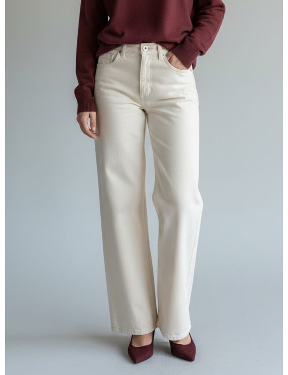 PANTALÓN WIDE DENIM BEIGE