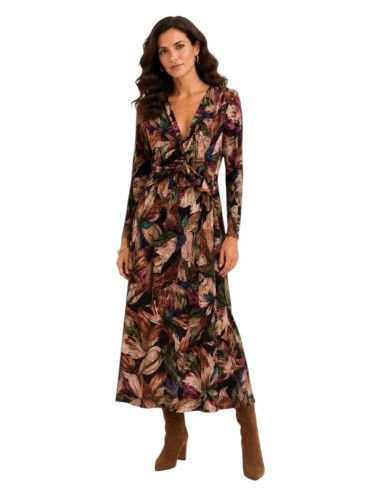 VESTIDO MIDI CON ESCOTE EN PICO Y NUDO DELANTERO DRAPEADO