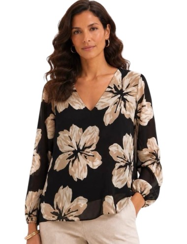 BLUSA MANGA LARGA ESTAPADO FLORAL MAXI NEGRO