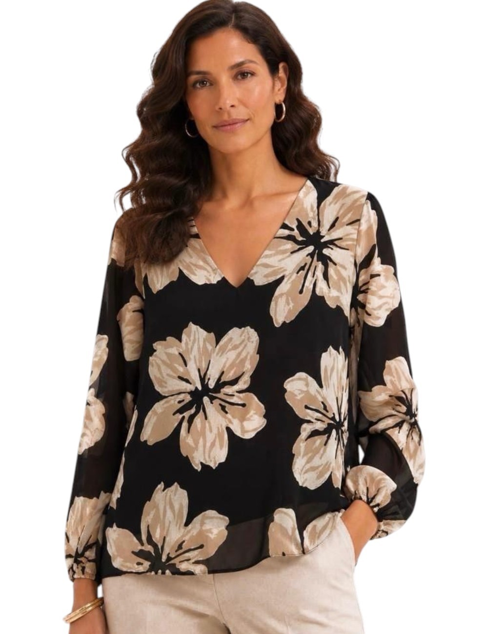 BLUSA MANGA LARGA ESTAPADO FLORAL MAXI NEGRO