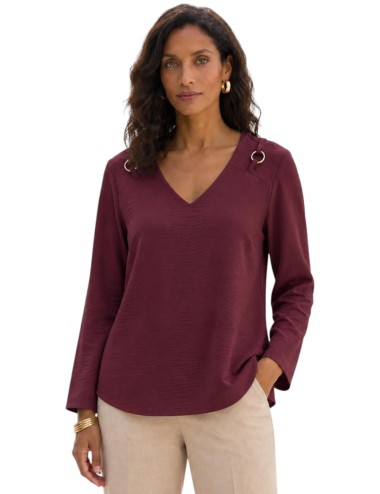 BLUSA MANGA LARGA DETALLES AROS HOMBRSO BURDEOS
