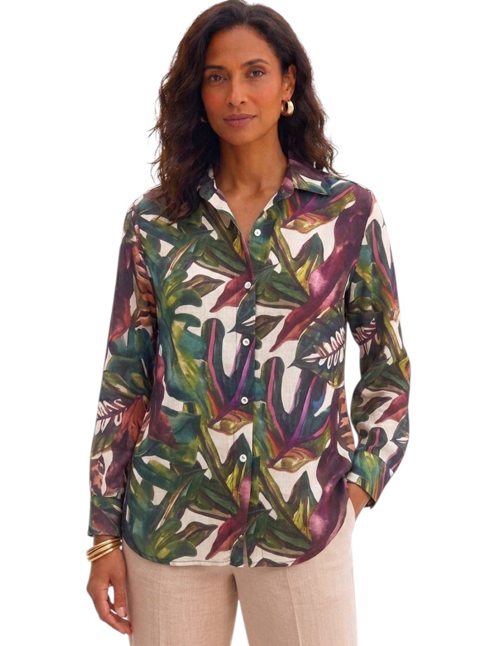 CAMISA GASA ESTAMPADO TROPICAL