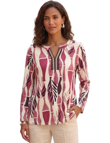 BLUSA MANGA LARGA ESCOTE HENLEY CON ESTAMPADO ABSTRACTO