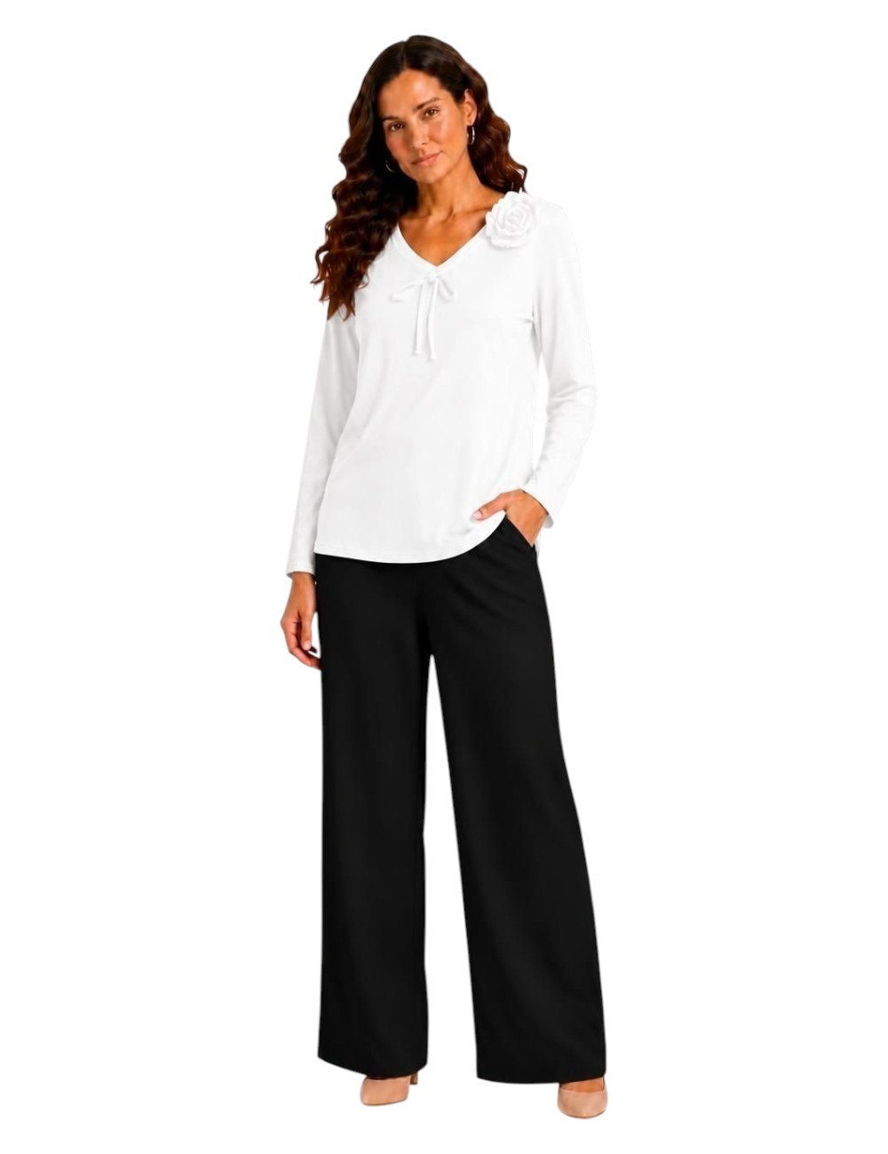 PANTALÓN WIDE LEG DE TIRO ALTO Y CAÍDA FLUIDA NEGRO