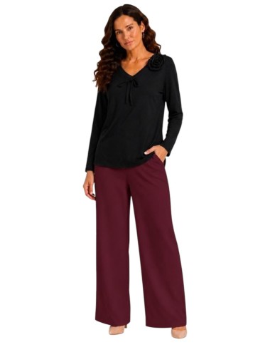 PANTALÓN WIDE LEG DE TIRO ALTO Y CAÍDA FLUIDA BURDEOS