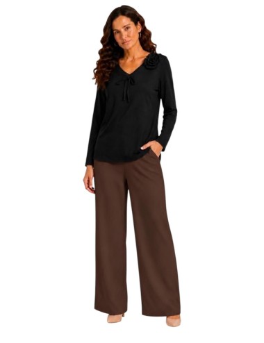 PANTALÓN WIDE LEG DE TIRO ALTO Y CAÍDA FLUIDA MARRÓN