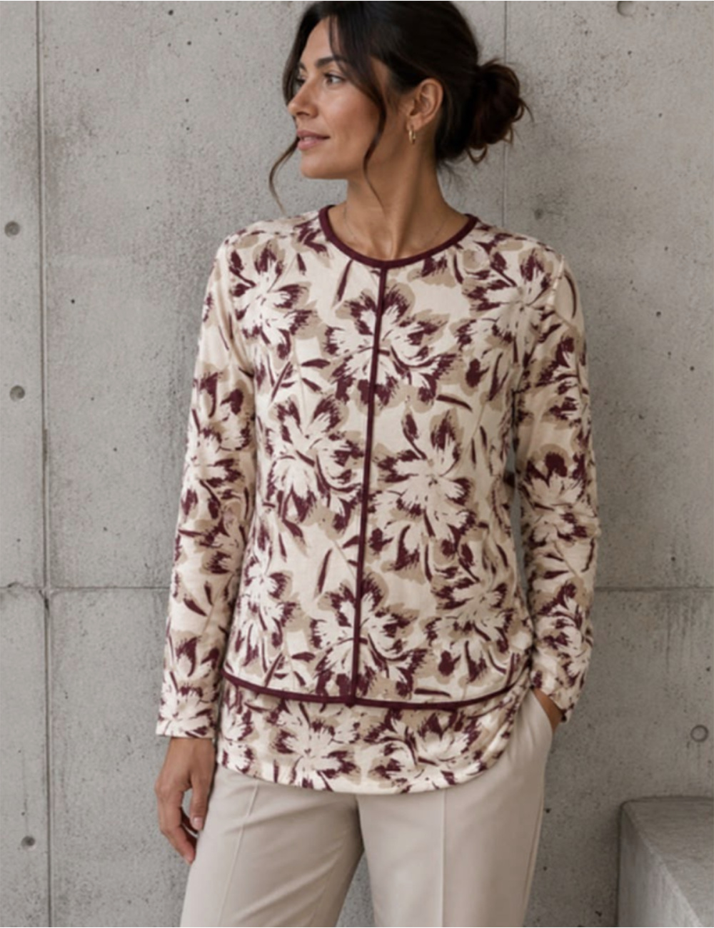 JERSEY FINO ESTAMPADO FLORES BURDEOS
