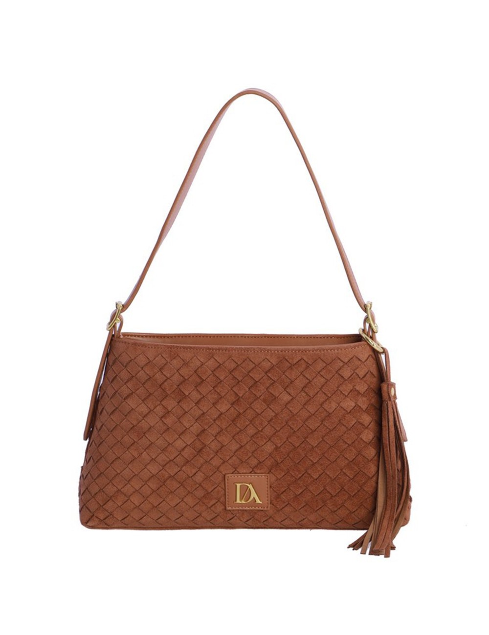 BOLSO HOMBRO TRENZADO CON BORLA LATERAL CAMEL