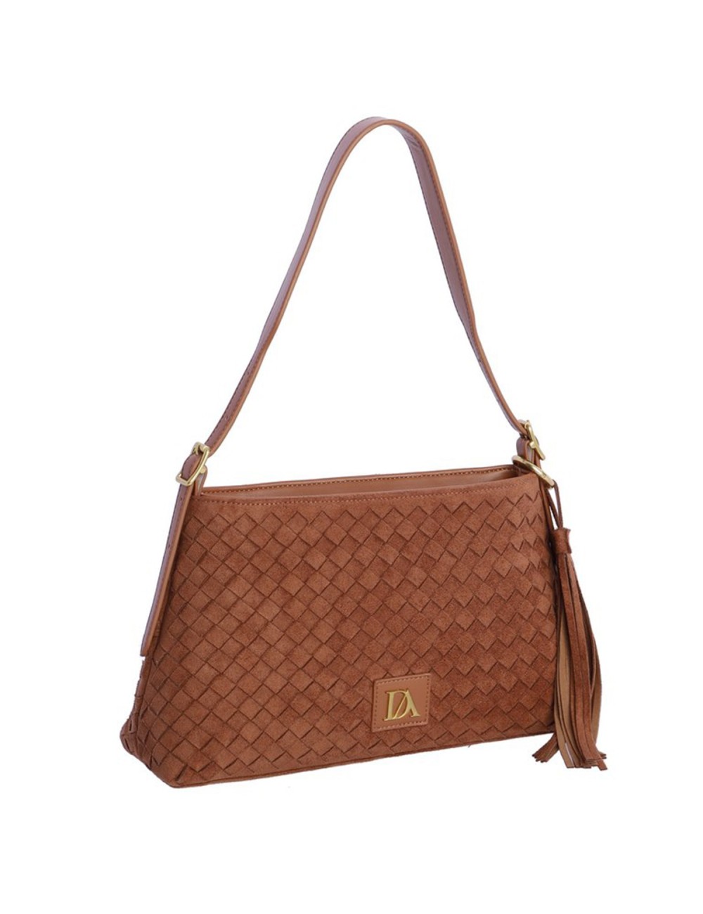 BOLSO HOMBRO TRENZADO CON BORLA LATERAL CAMEL