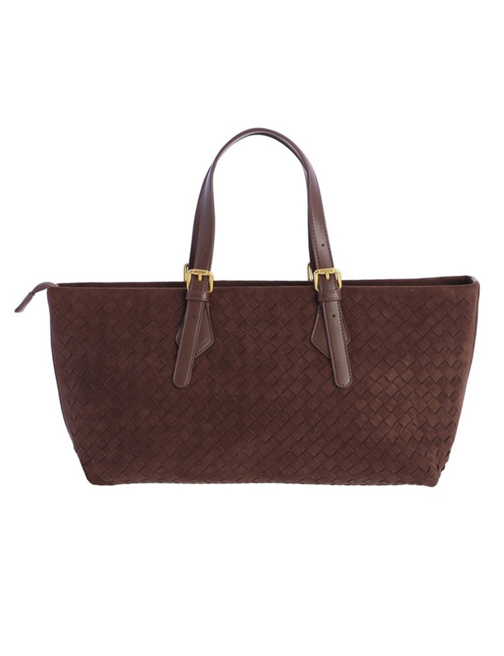 BOLSO SHOPPER TRENZADO CON BORLA LATERAL MARRÓN