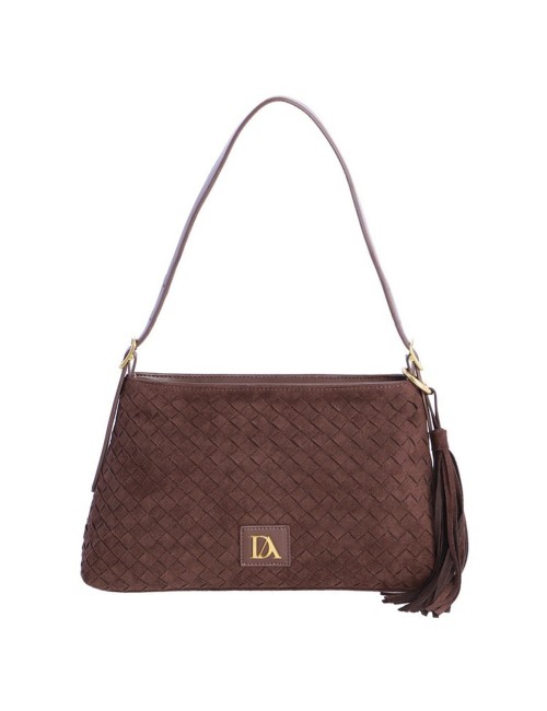 BOLSO HOMBRO TRENZADO CON BORLA LATERAL MARRÓN