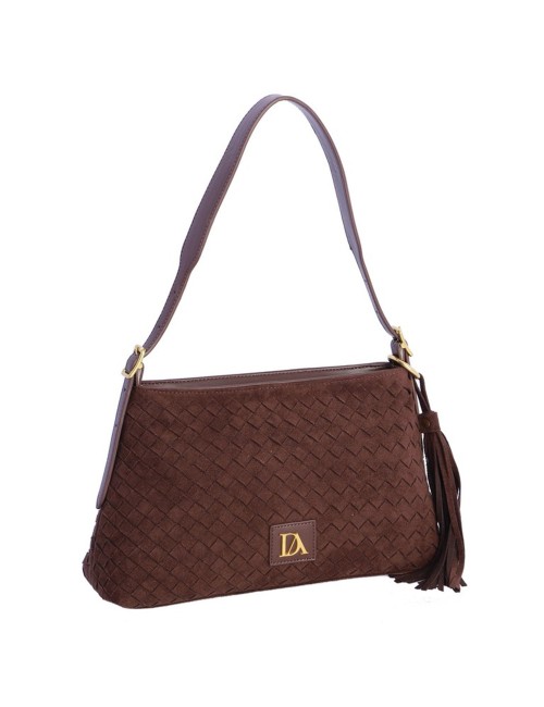BOLSO HOMBRO TRENZADO CON BORLA LATERAL MARRÓN