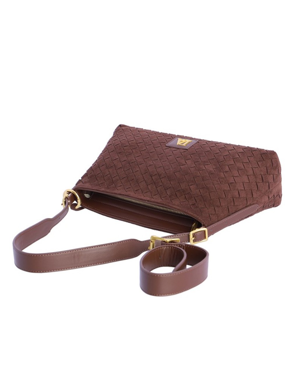 BOLSO HOMBRO TRENZADO CON BORLA LATERAL MARRÓN