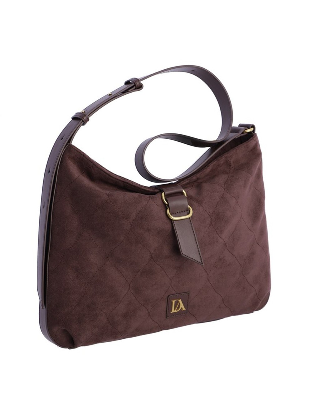 BOLSO HOBO ACOLCHADO CON HEBILLA FRONTAL MARRÓN