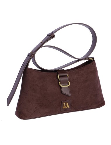 BOLSO BANDOLERA BAGUETTE ALCOLCHADO CON HEBILLA FRONTAL MARRÓN