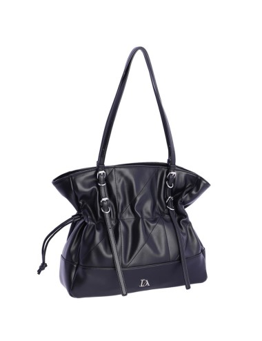 BOLSO DE HOMBRO DRAPEADO CON HEBILLAS NEGRO