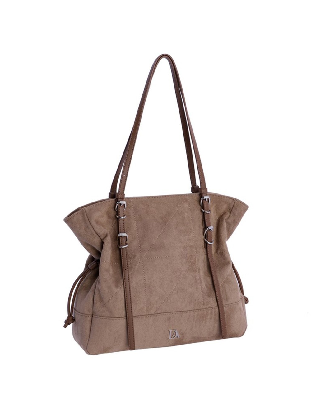 BOLSO DE HOMBRO DRAPEADO CON HEBILLAS TAUPÉ