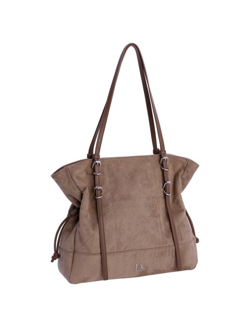 BOLSO DE HOMBRO DRAPEADO CON HEBILLAS TAUPÉ