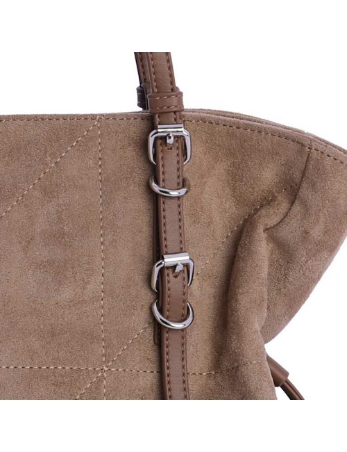 BOLSO DE HOMBRO DRAPEADO CON HEBILLAS TAUPÉ