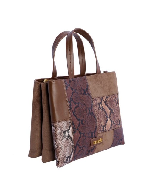 BOLSO DE MANO PATCHWORK MULTITEXTURA MARRÓN