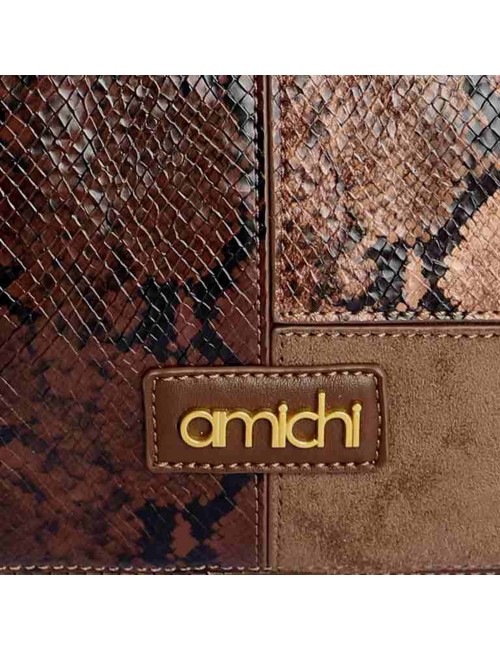 BOLSO DE MANO PATCHWORK MULTITEXTURA MARRÓN