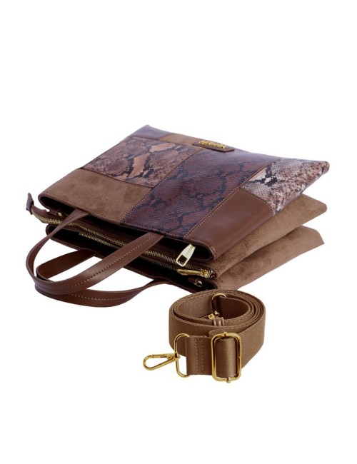 BOLSO DE MANO PATCHWORK MULTITEXTURA MARRÓN