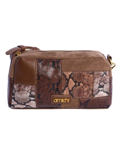 BOLSO BANDOLERA PATCHWORK MULTITEXTURA MARRÓN