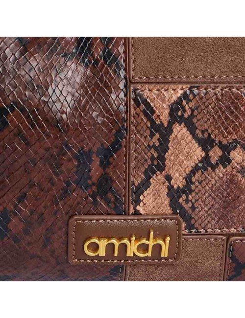 BOLSO BANDOLERA PATCHWORK MULTITEXTURA MARRÓN